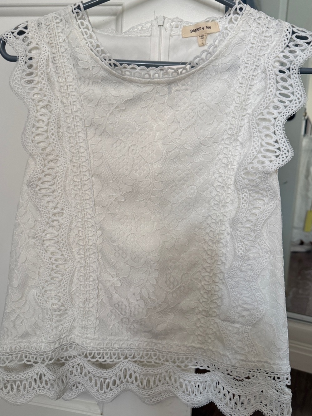 NWT Paper + Tee White Lace Trim Sleeveless Camisole